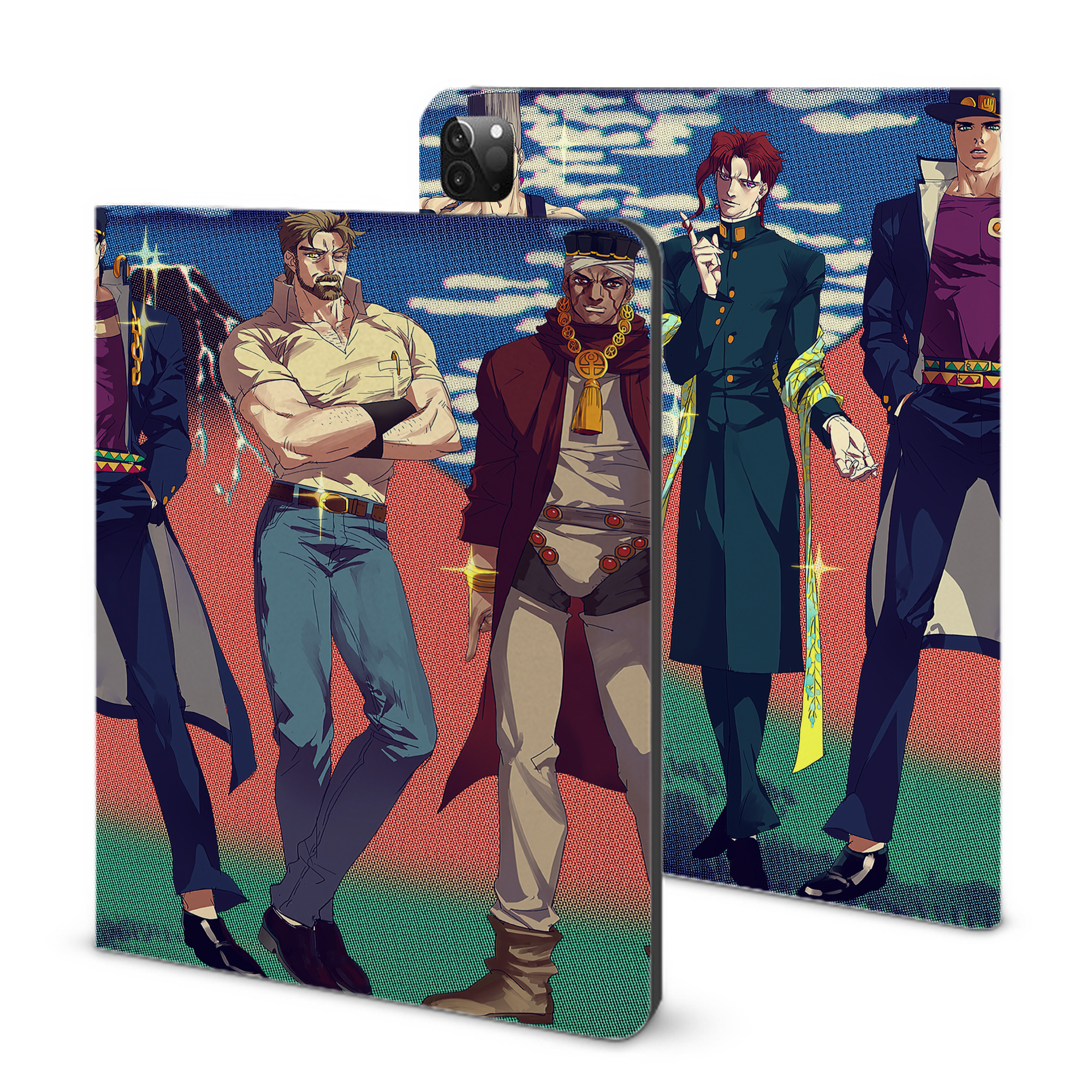 （画像用） ジョジョの奇妙な冒険 JoJo's Bizarre Adventure IPadケース ペンホルダー付き ブックスタイルデザイン